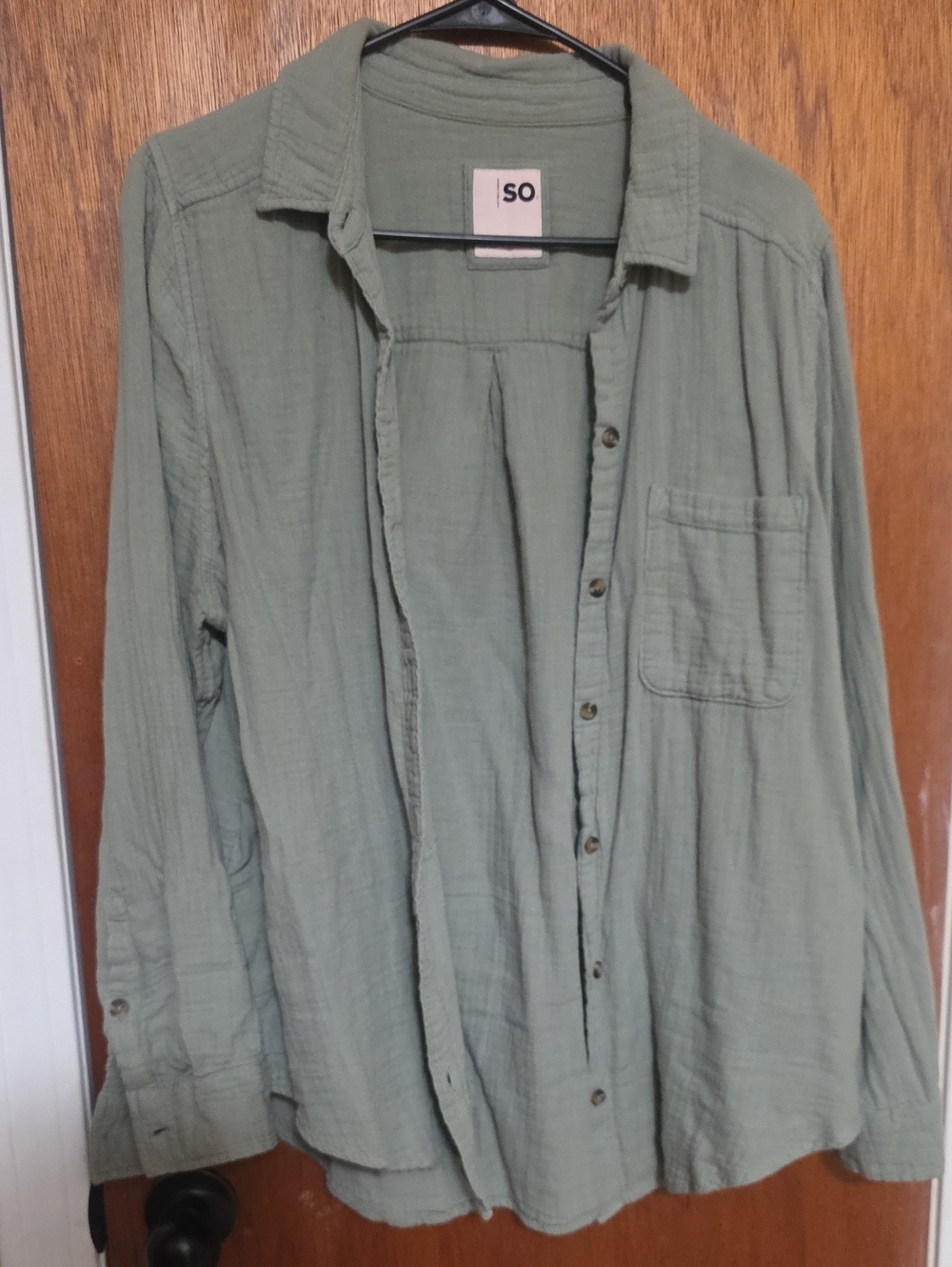 SO Lightweight Cotton Sage Green Button-Front Shirt
